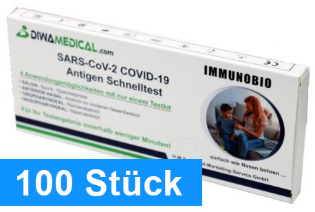Immunobio Antigentest Nasopharyngeal, Oropharyngeal, Nasal, Saliva - 100 Stück (4x 20er Packung)
