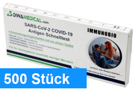 Immunobio Antigentest Nasopharyngeal, Oropharyngeal, Nasal, Saliva - 500 Stück ( 25x 20er Packung)