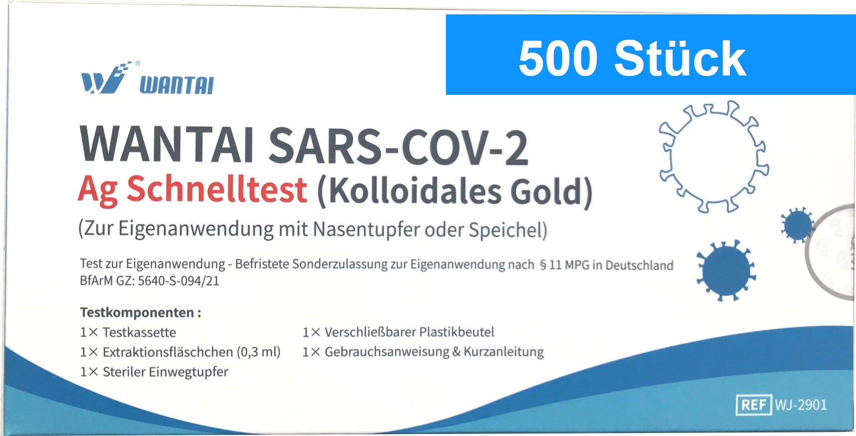 WANTAI SARS-COV-2 Schnelltest zur Eigenanwendung - 500 Stück (einzeln verpackt)