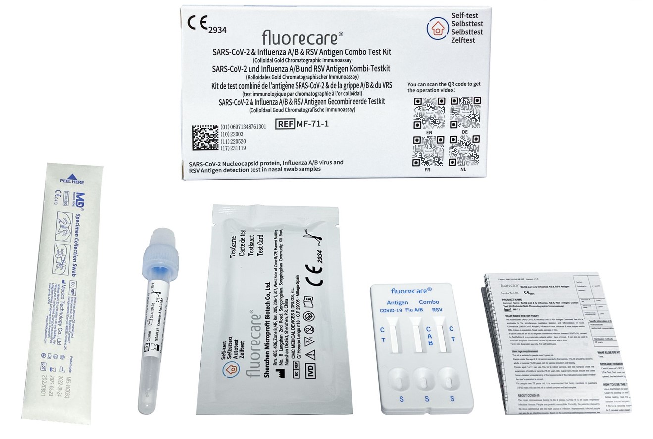 fluorecare | SARS-CoV-2 & Influenza A/B & RSV Antigen Combo Test Kit | 1 Stück