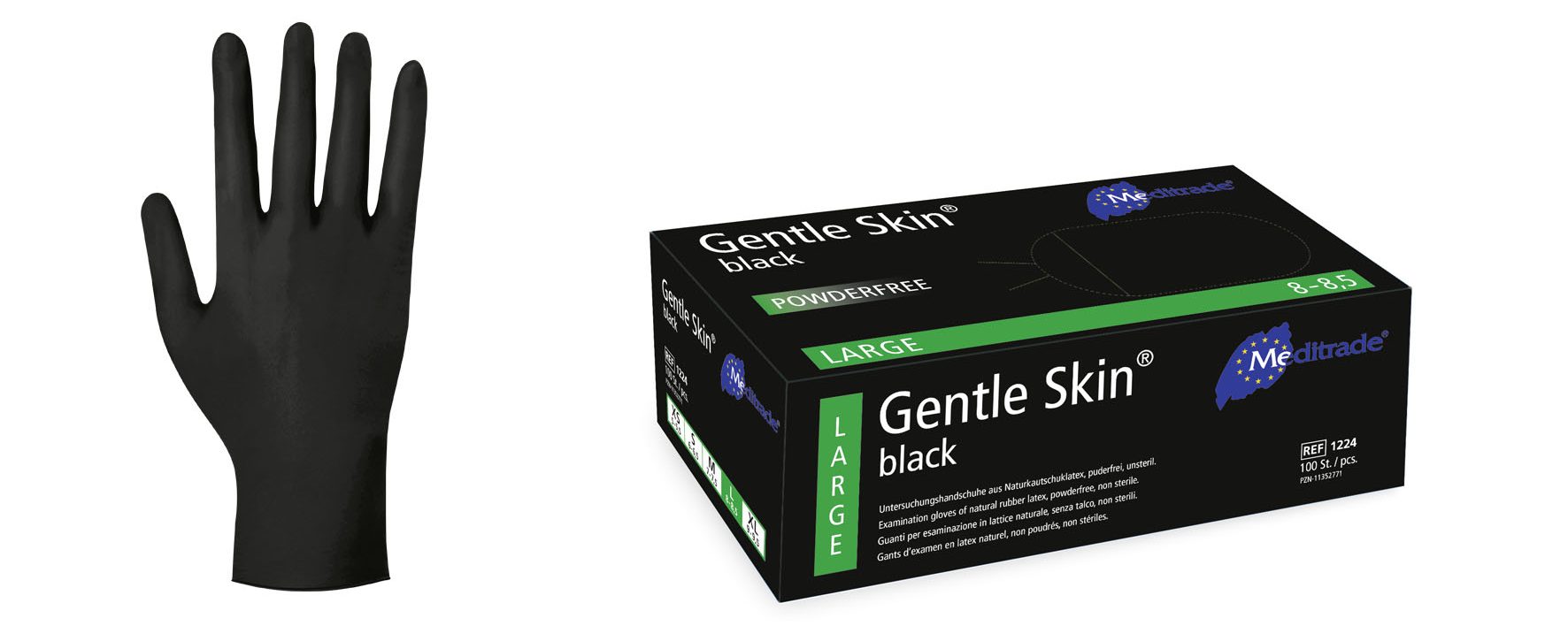 Meditrade Gentle Skin Black | Latex Handschuhe | 100 Stück | Größe L